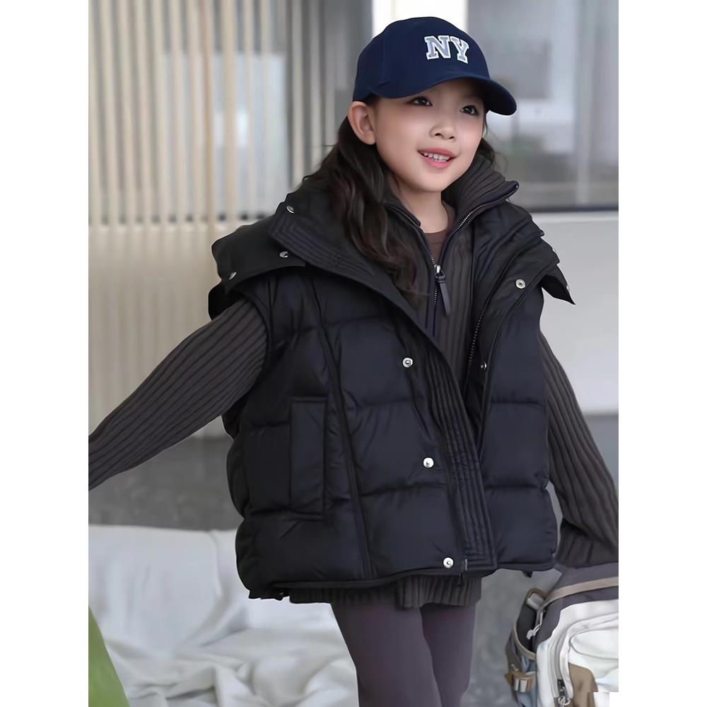 巴拉巴拉童装适用女童羽绒马甲秋冬新款洋气女孩黑色外穿羽绒服儿