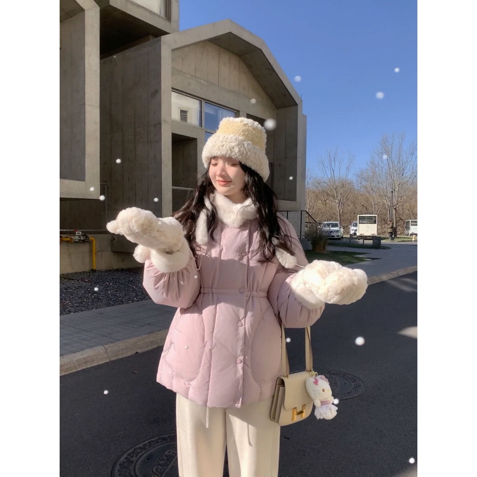 2024款冬季羊羔毛拼接收腰显瘦公主风休闲百搭羽绒服2260