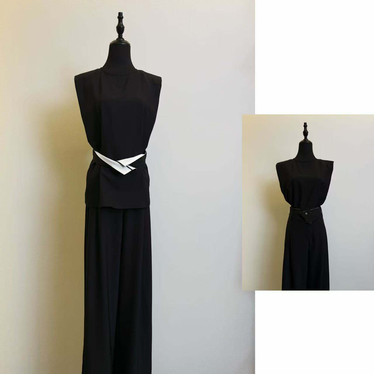 夏季新款老钱风黑色百搭气质法式风显瘦时尚法式套装两件套