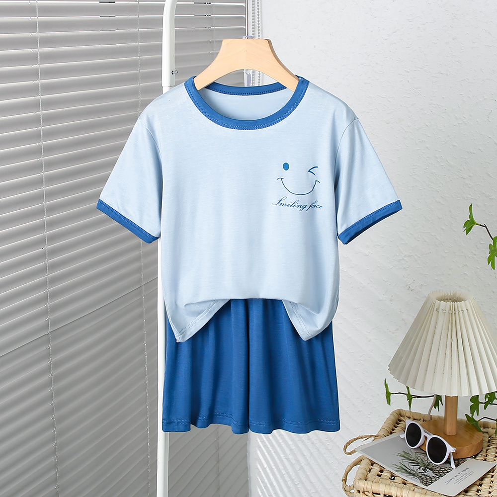 儿童夏季薄款睡衣男孩女孩短袖短裤莫代尔休闲空调服中大童家居服