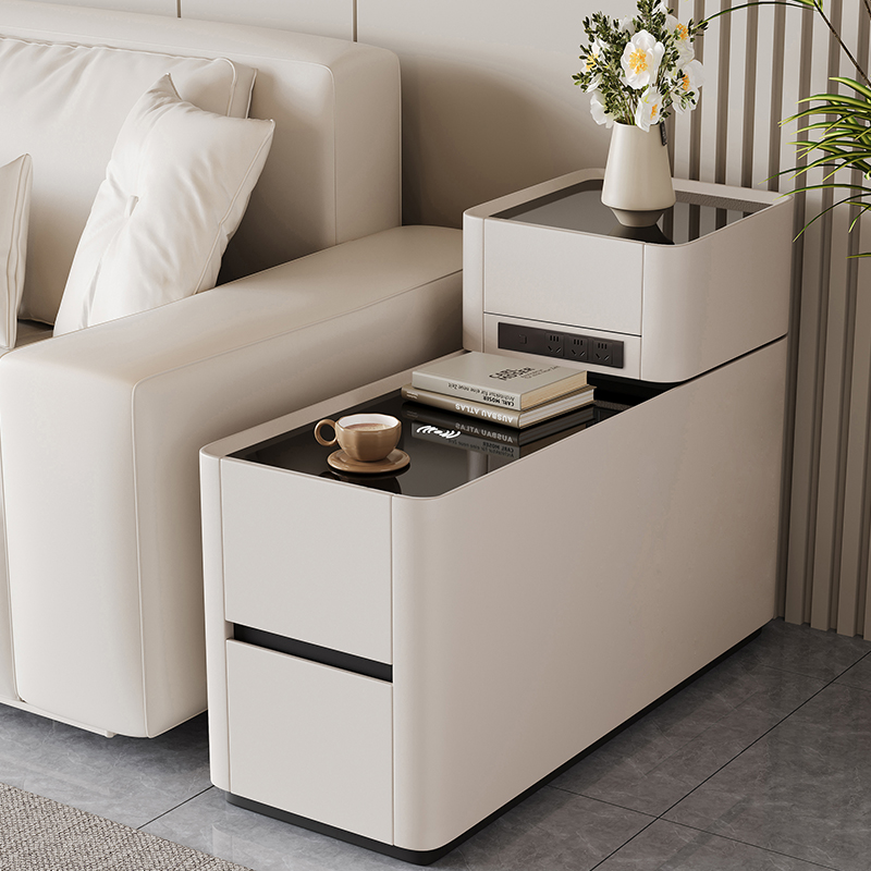2025新款客厅沙发边柜简约实木岩板窄边几茶几轻奢阳台小型侧边柜