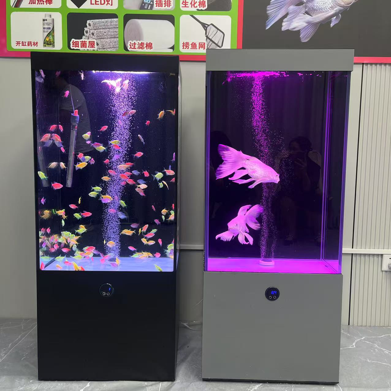 新款福利价格客厅超白鱼缸底过滤干湿分离软包立式鱼缸智能鱼缸