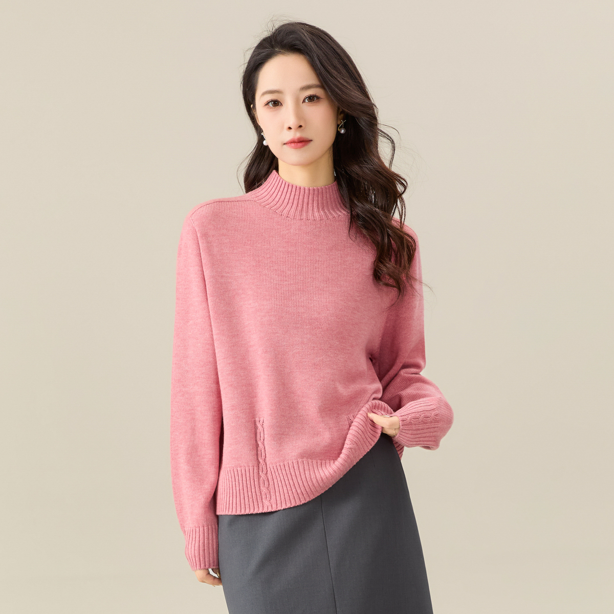 春竹品牌/官方正品2025春季新款半高领毛衣时尚百搭减龄女针织衫