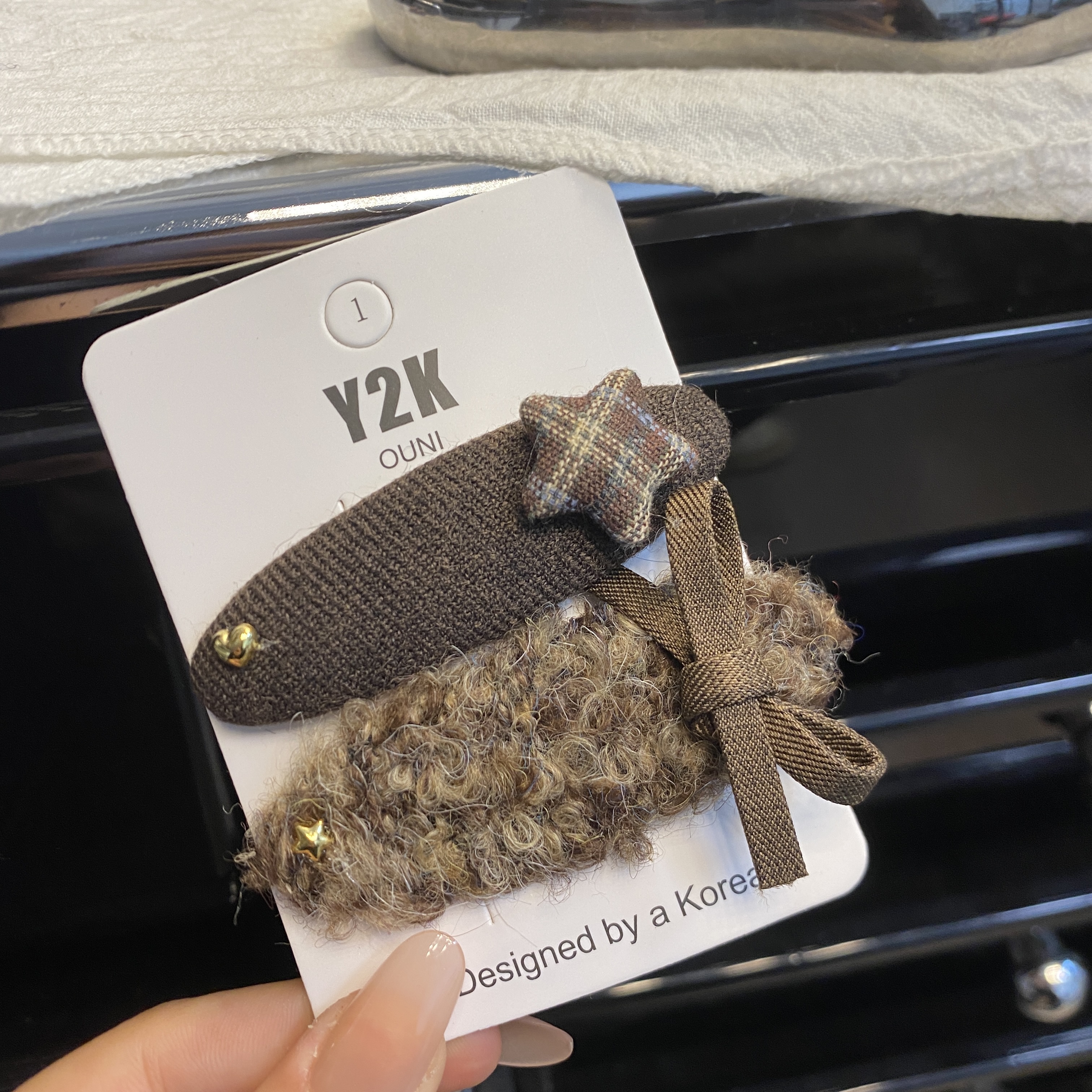 韩国MIMILINE  秋冬新款羊毛BB夹千金风休闲风百搭时尚发卡ins