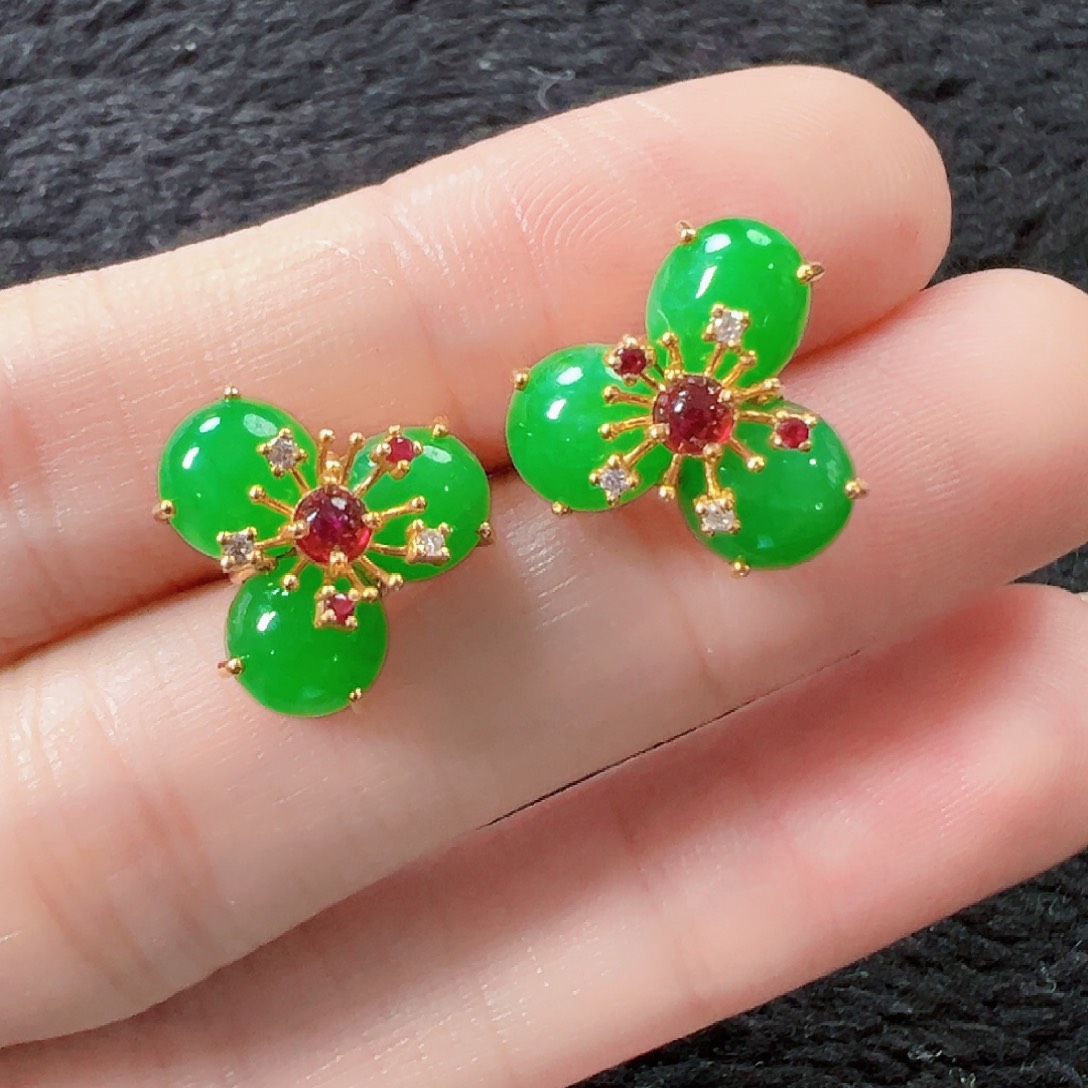 翡翠耳饰18K金镶嵌签收后24小时鉴赏期