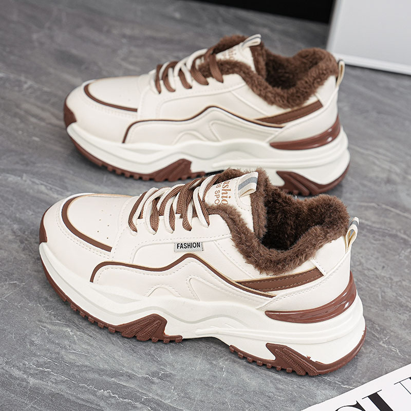 2025冬季新款时尚潮流加绒保暖健步鞋系带拼色女鞋休闲鞋棉鞋