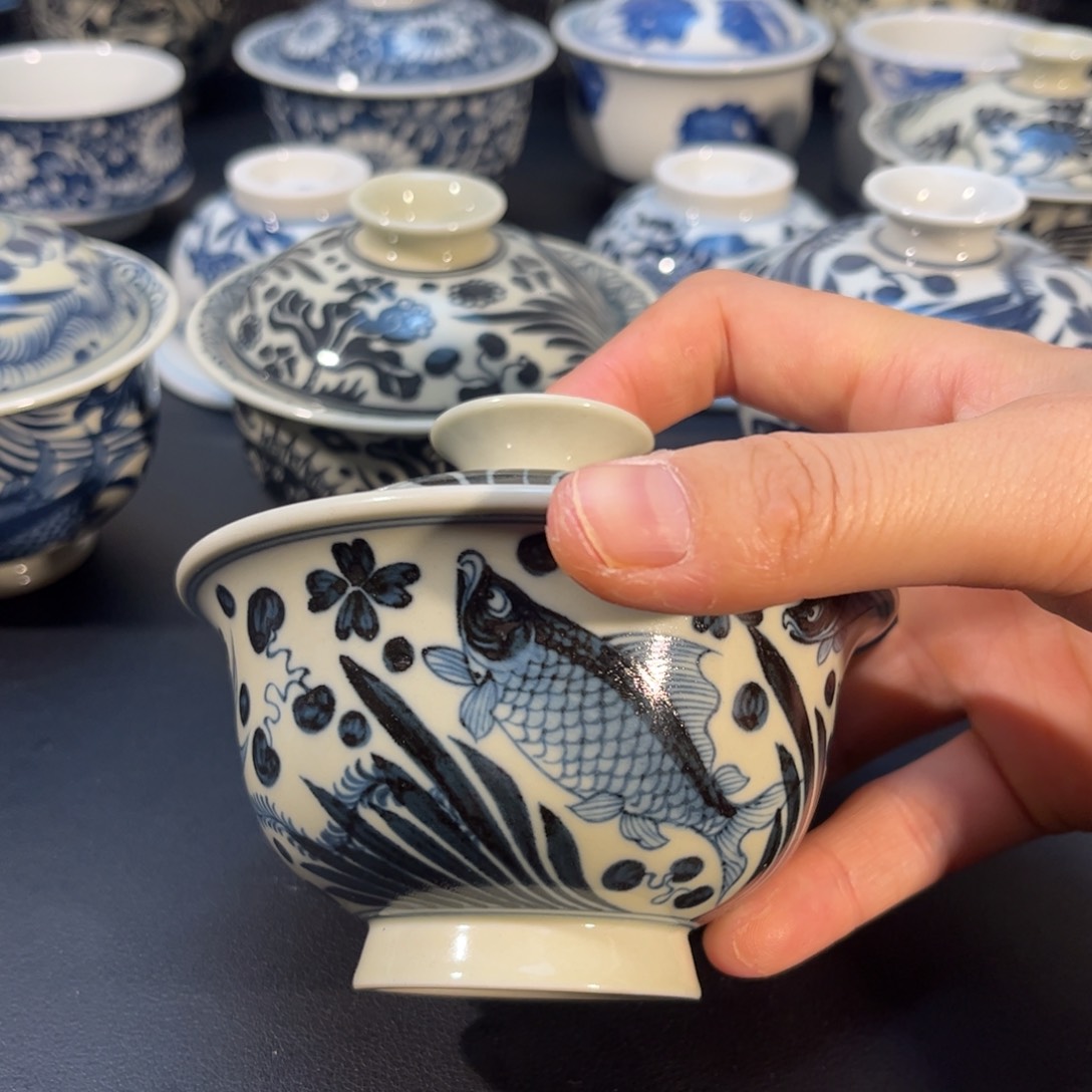 景德镇2号鱼藻元宝盖碗