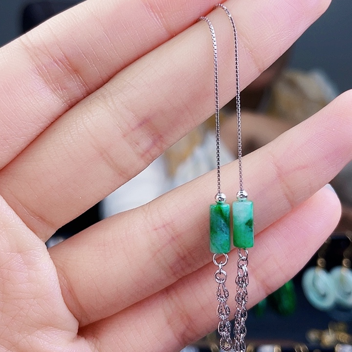 翡翠耳饰银S925镶嵌饰品