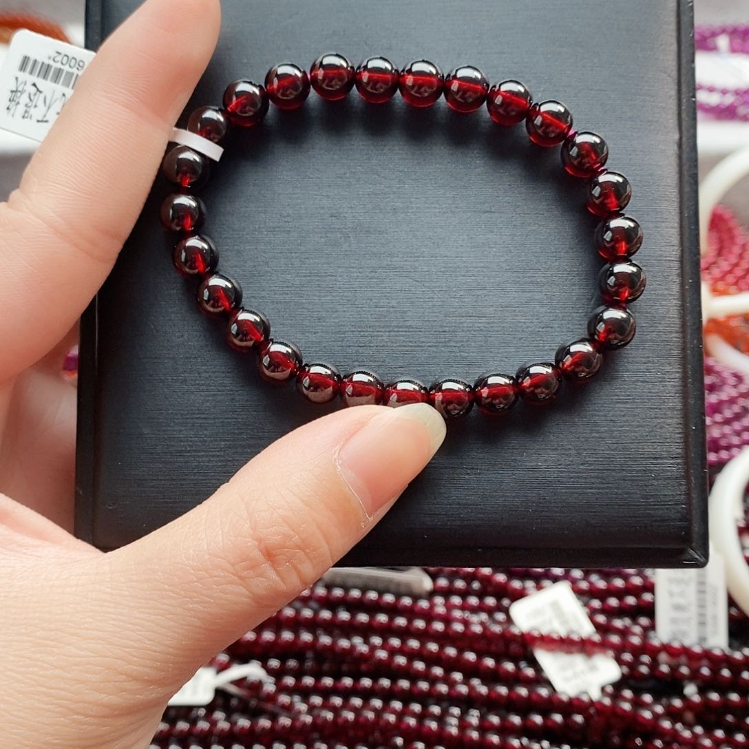 石榴石手链未镶嵌7mm酒红精品单圈