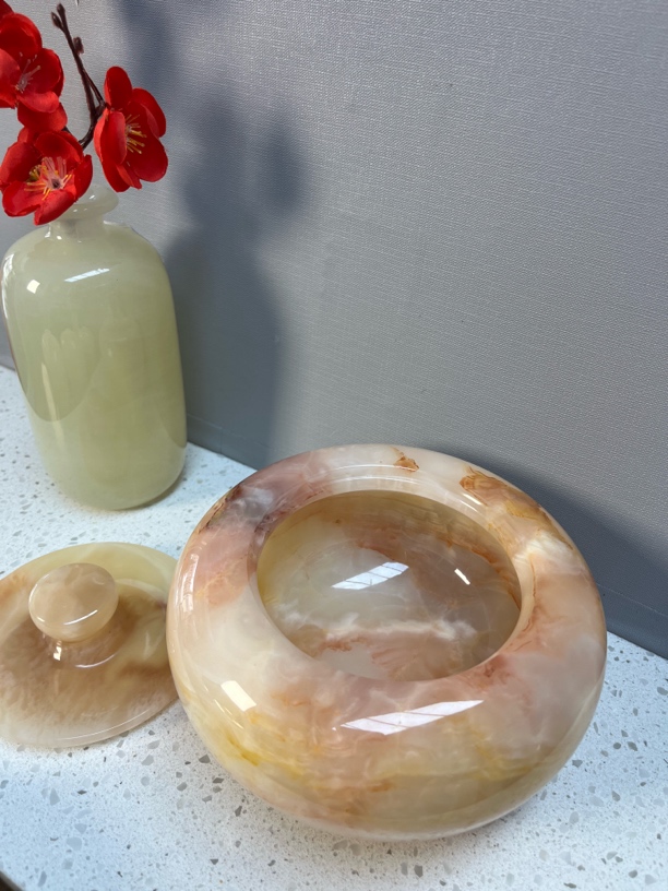 天然玉石陶瓷苹果茶叶盅