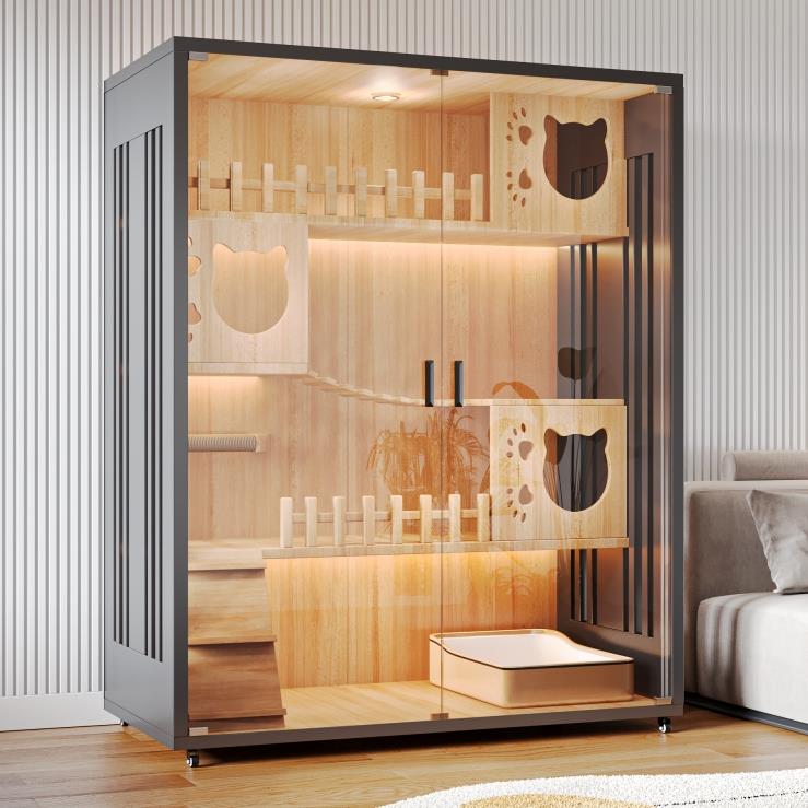 实木猫别墅家用豪华猫屋室内全景猫柜猫窝爬架一体猫咪房子猫笼子