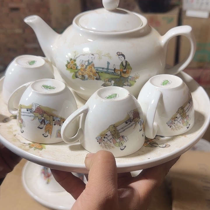 库存微瑕三娘教子多空茶壶一套
