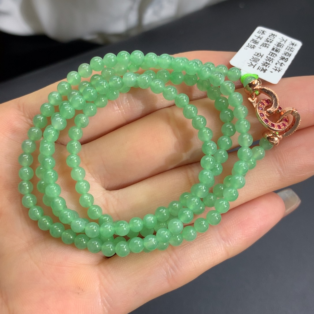 翡翠手链未镶嵌冰胶甜绿项链卡3.9m m