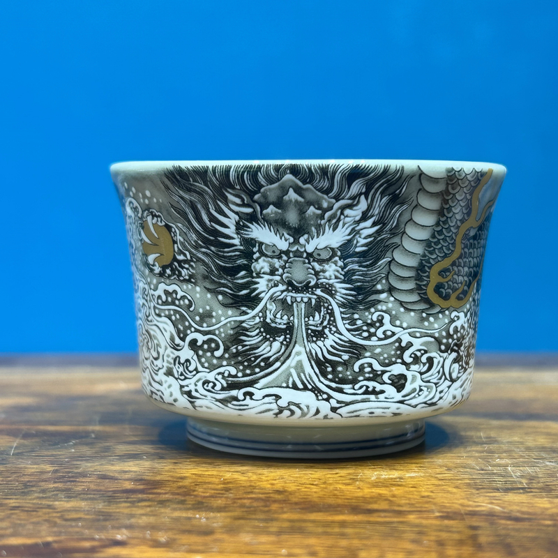 景德镇陶瓷墨彩水墨祥龙马蹄客杯家用高端茶具高端送礼茶器功夫茶