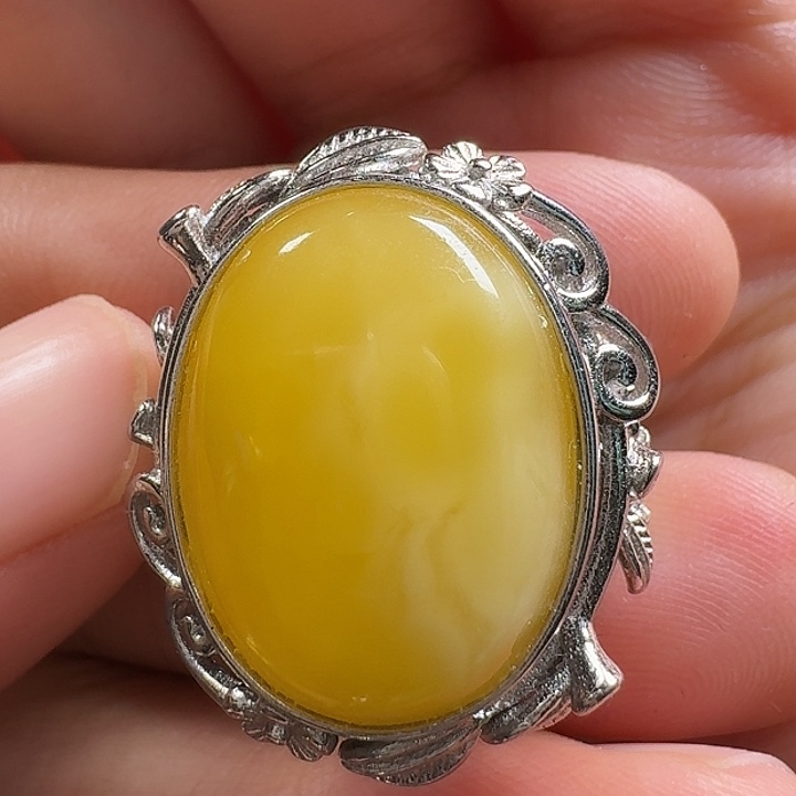 蜜蜡银S925镶嵌戒指戒指