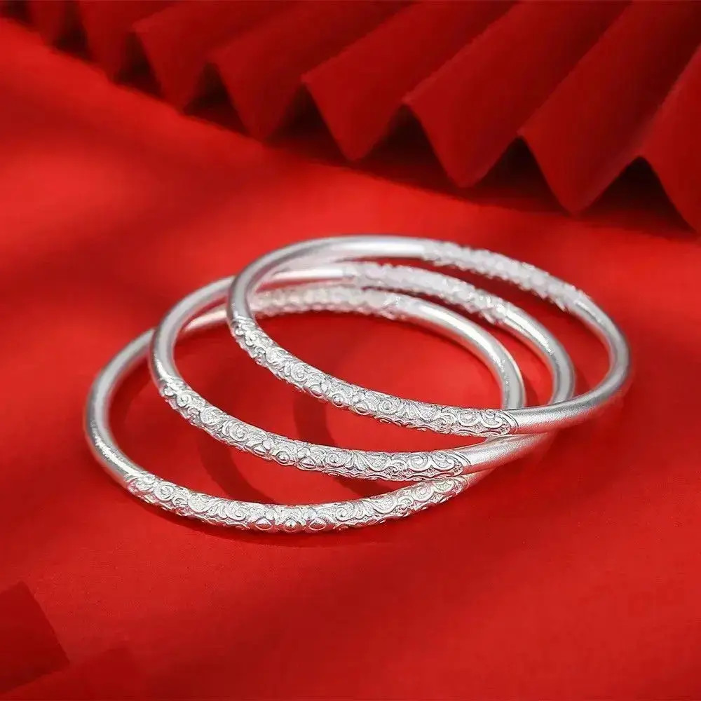 999.9银新款卷草纹古法闭口镯情人节送女友礼物