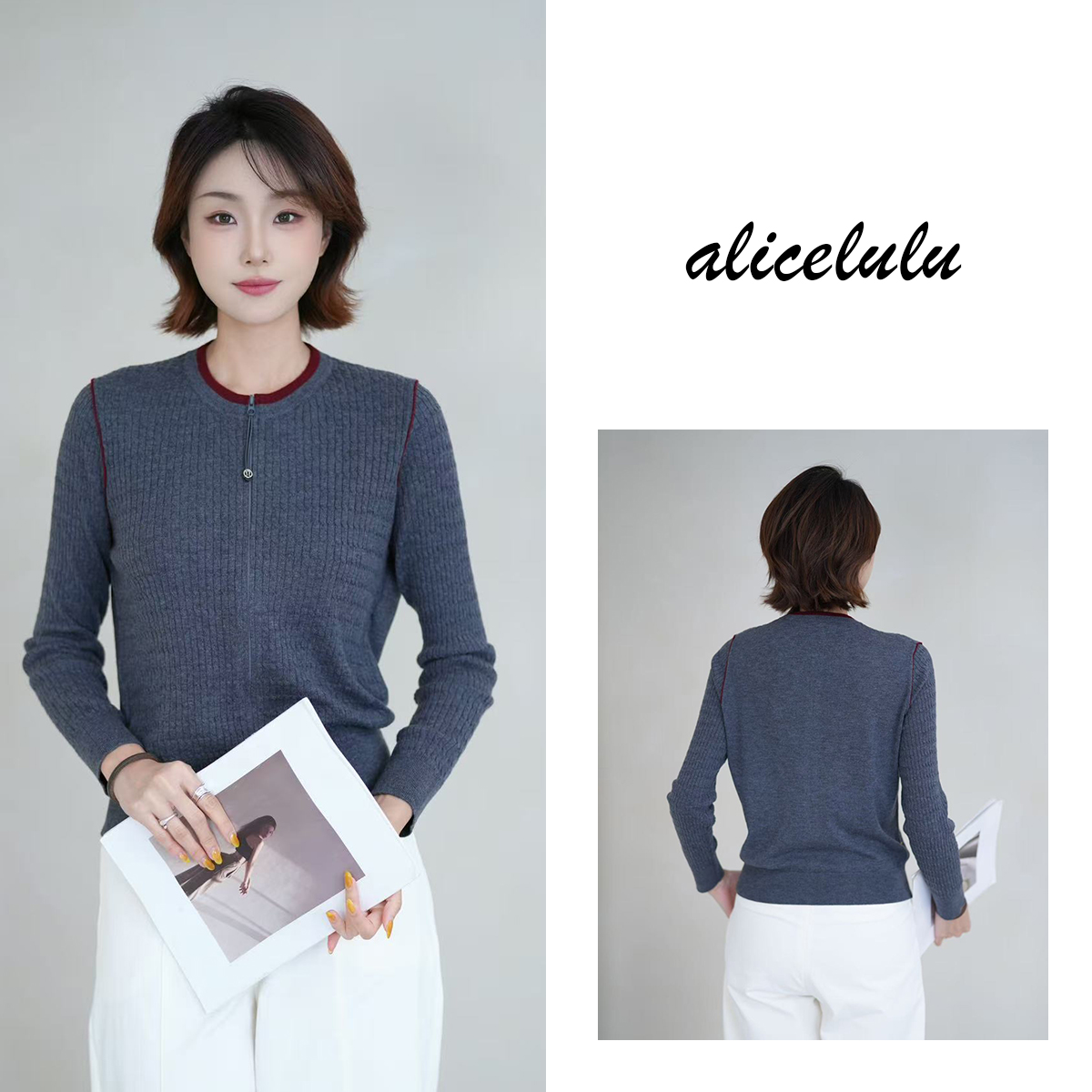 [alicelulu] 夏季新款黑色修身简约针织衫 S2144319T