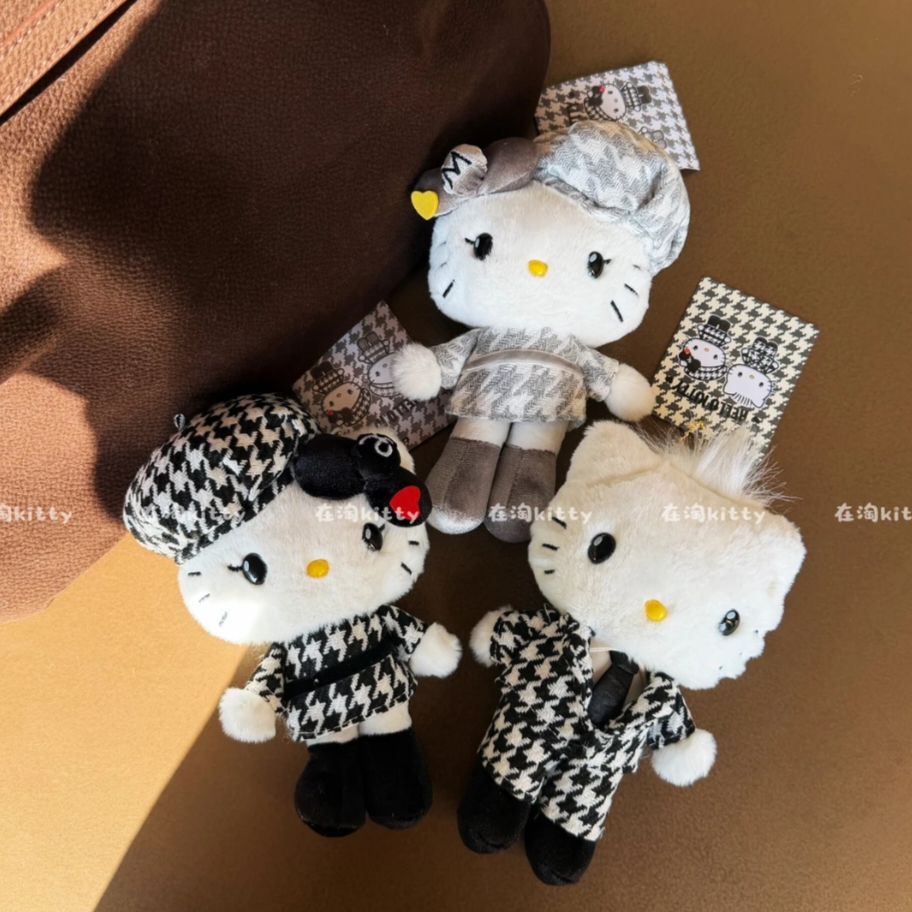优雅千金系列千鸟格hellokitty丹尼尔情侣包包挂件挂饰毛绒挂件