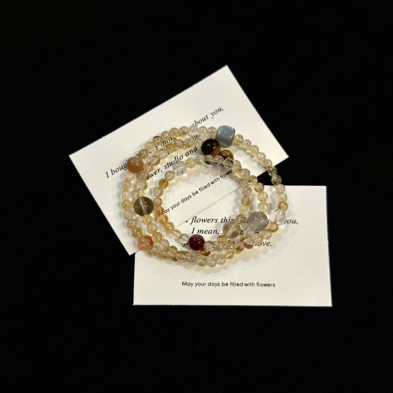 「YIMIMI」天然水晶 5-10mm 黄塔晶三圈手链x3608 多样性发货