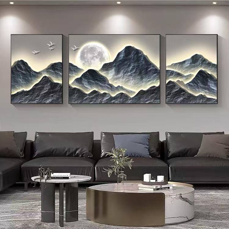 简约轻奢大气背有靠山客厅装饰画沙发背景墙三联卧室床头装饰画