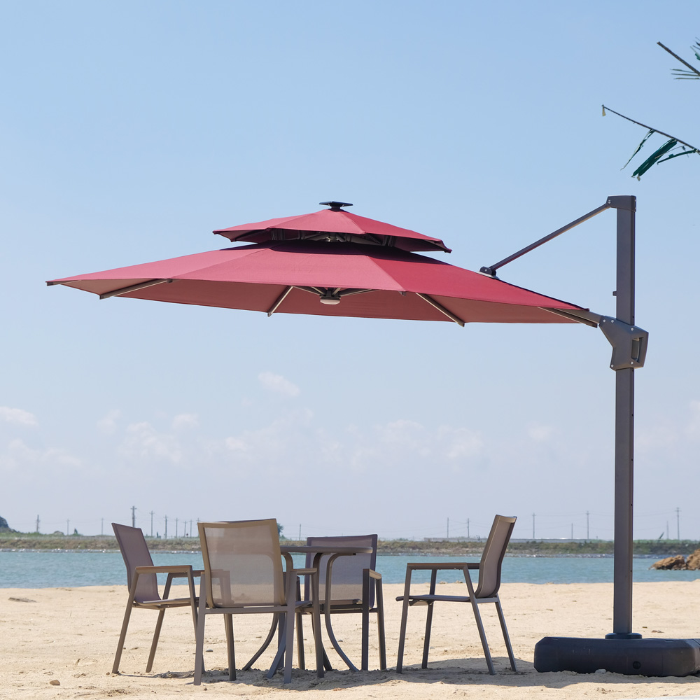 户外圆形天空之城罗马伞大露台花园商用铝合金太阳能灯别墅庭院伞