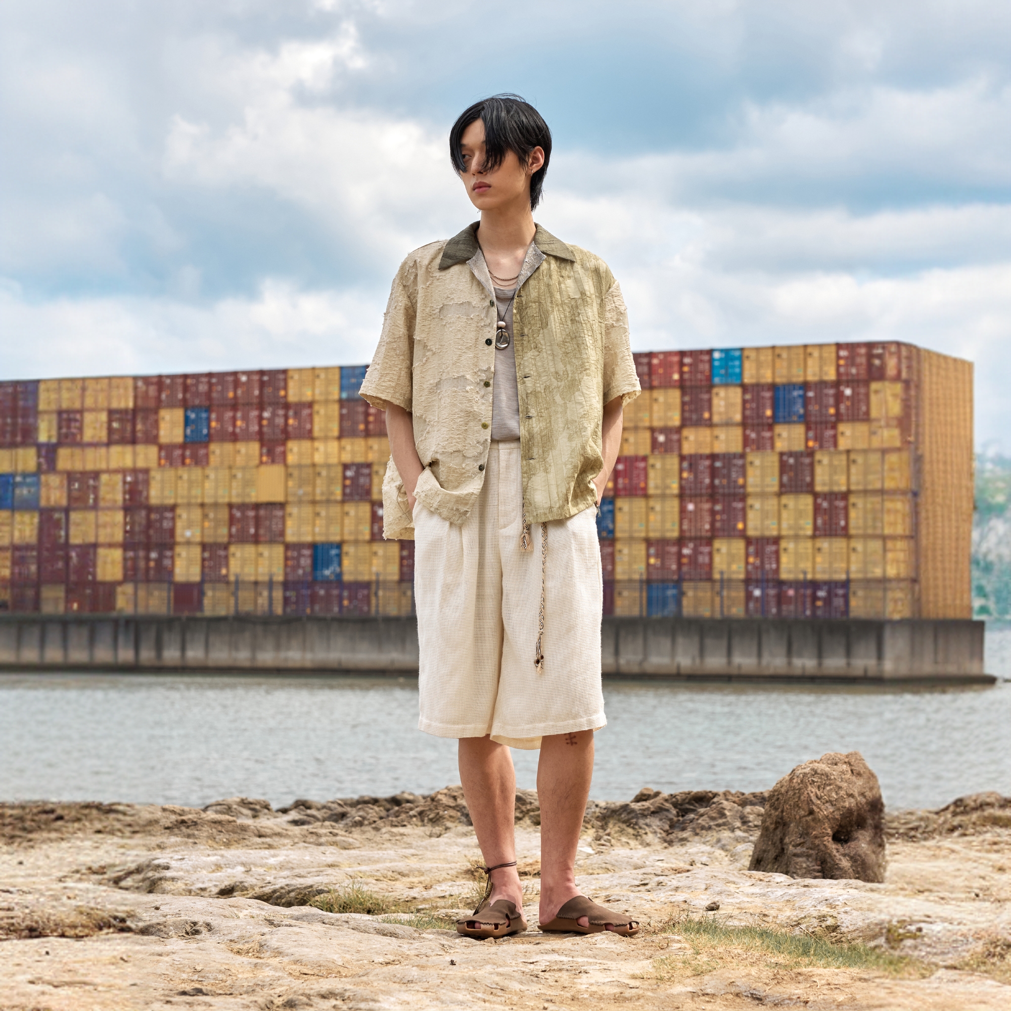 〔冰翡翠〕植物染特殊烧花肌理破坏蕾丝拼接衬衫