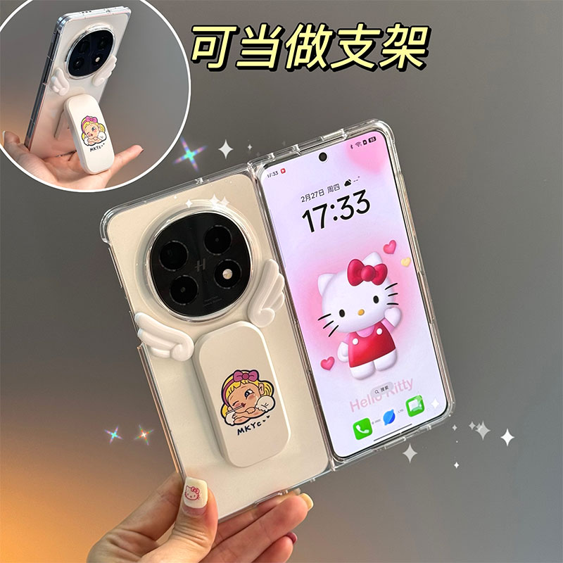 适用oppofindn5手机壳N5折叠屏新款个性创意折叠支架透明保护壳女