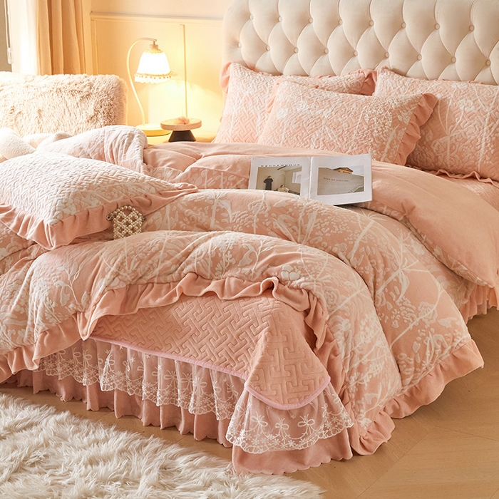 新款牛奶绒立体雕花床盖工艺款四件套MX雾里看花（10~12斤左右）