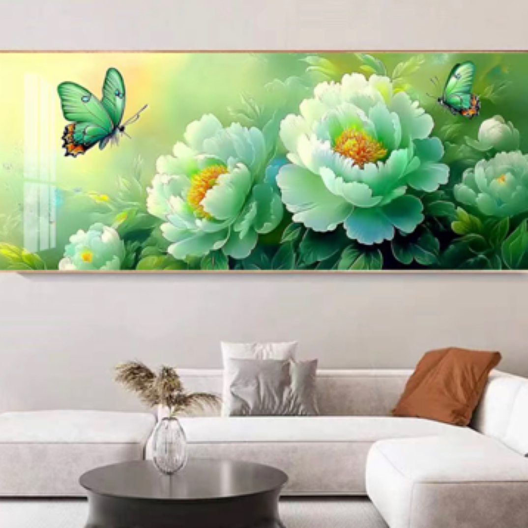 蒙娜丽莎新款蝶戏绿牡丹-简单好绣颜色25个色（十字绣套件）