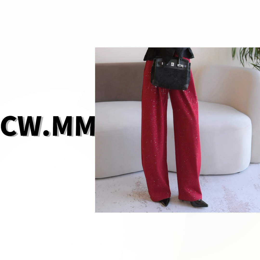 --CW.MM 冬季加厚显瘦直筒亮片直筒裤