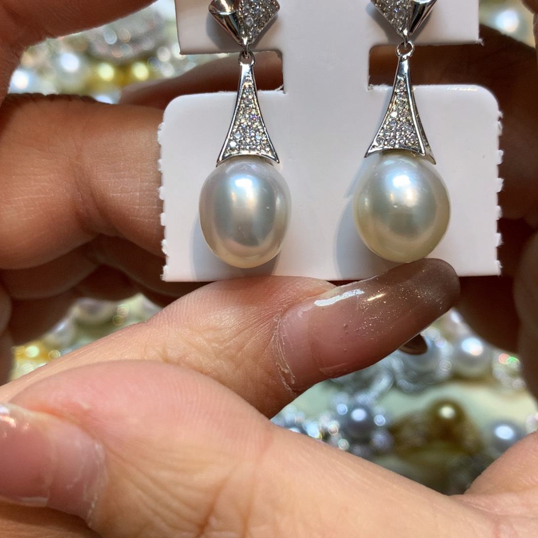 海水珍珠耳饰银S925镶嵌