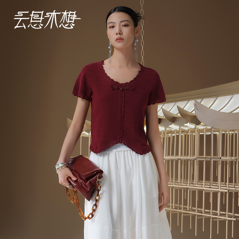 Ysimo-X云思木想 岁烟梦染 复古优雅手工钩花盘扣棉毛针织衫12928