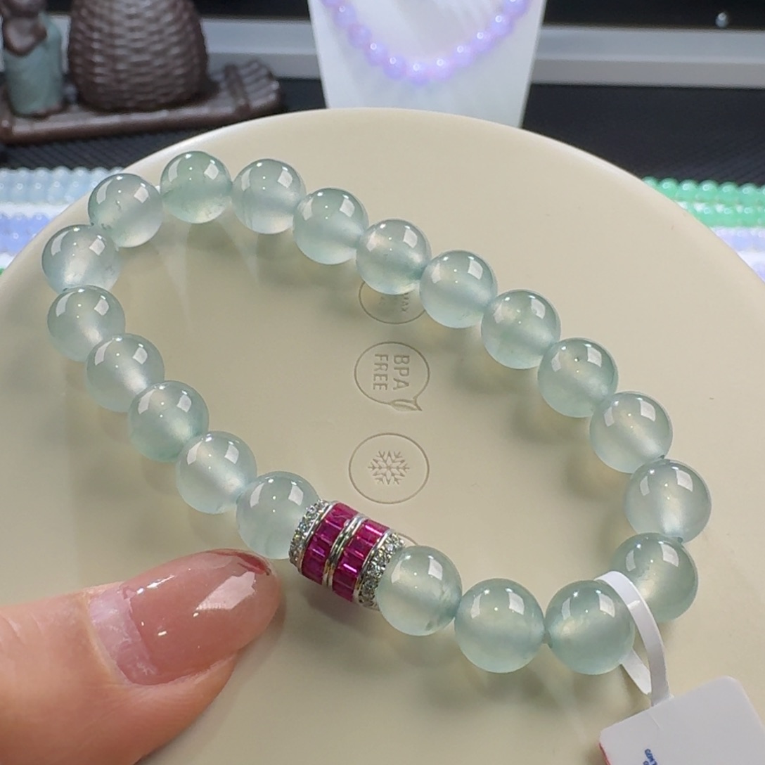 翡翠手链未镶嵌力推晴钢飘绿花单圈8.8-9.8mm