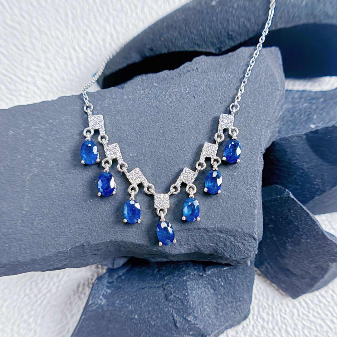 ZBLBXLBL364-天然蓝宝石项链 （约60分 共7颗）