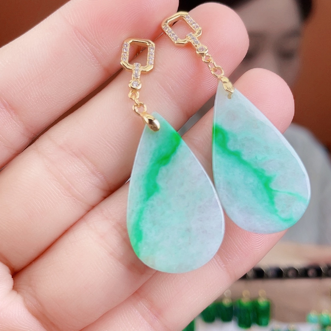 翡翠银S925镶嵌耳饰