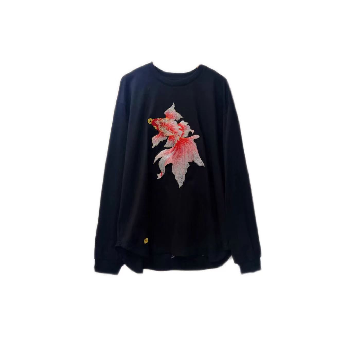 28603/#冬季新款新中式《锦鲤》国潮风女圆领刺绣衬衫打底百搭上衣