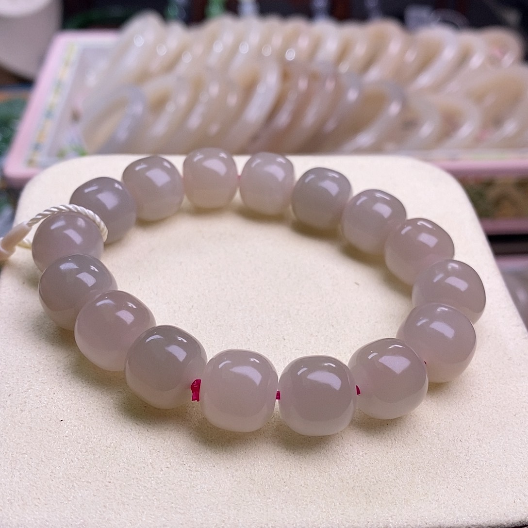 和田玉精品老矿料熟藕粉羊脂级老型珠13未镶嵌