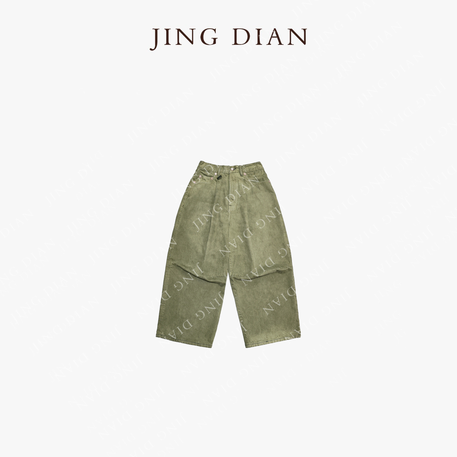 【JING DIAN】小众定制款军绿色进口牛仔裤