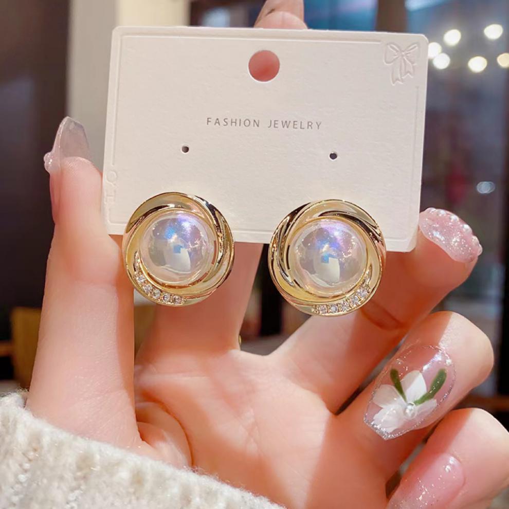 铜合金耳饰 高端大气人鱼姬珠耳钉日韩时尚百搭耳环