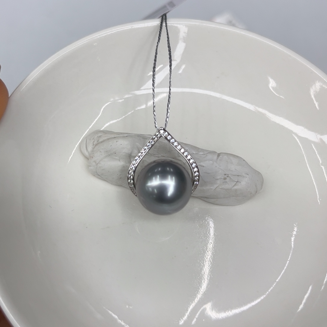 银S925镶嵌海水珍珠吊坠(不含链)13.1mm