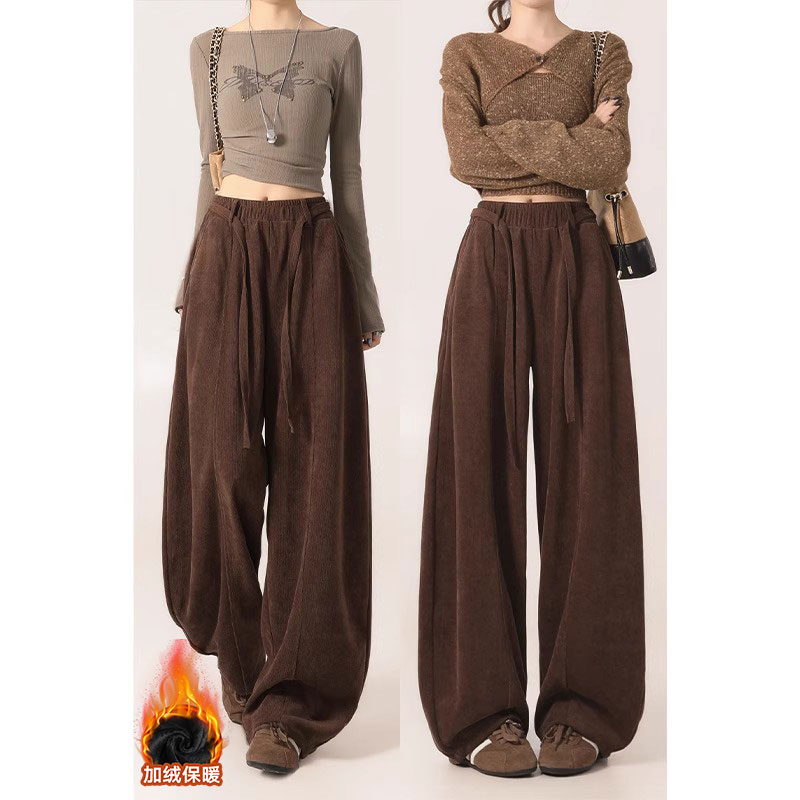 高品质真欧棉绒中线阔腿裤女2025年秋新款高腰显瘦宽松慵懒风百搭
