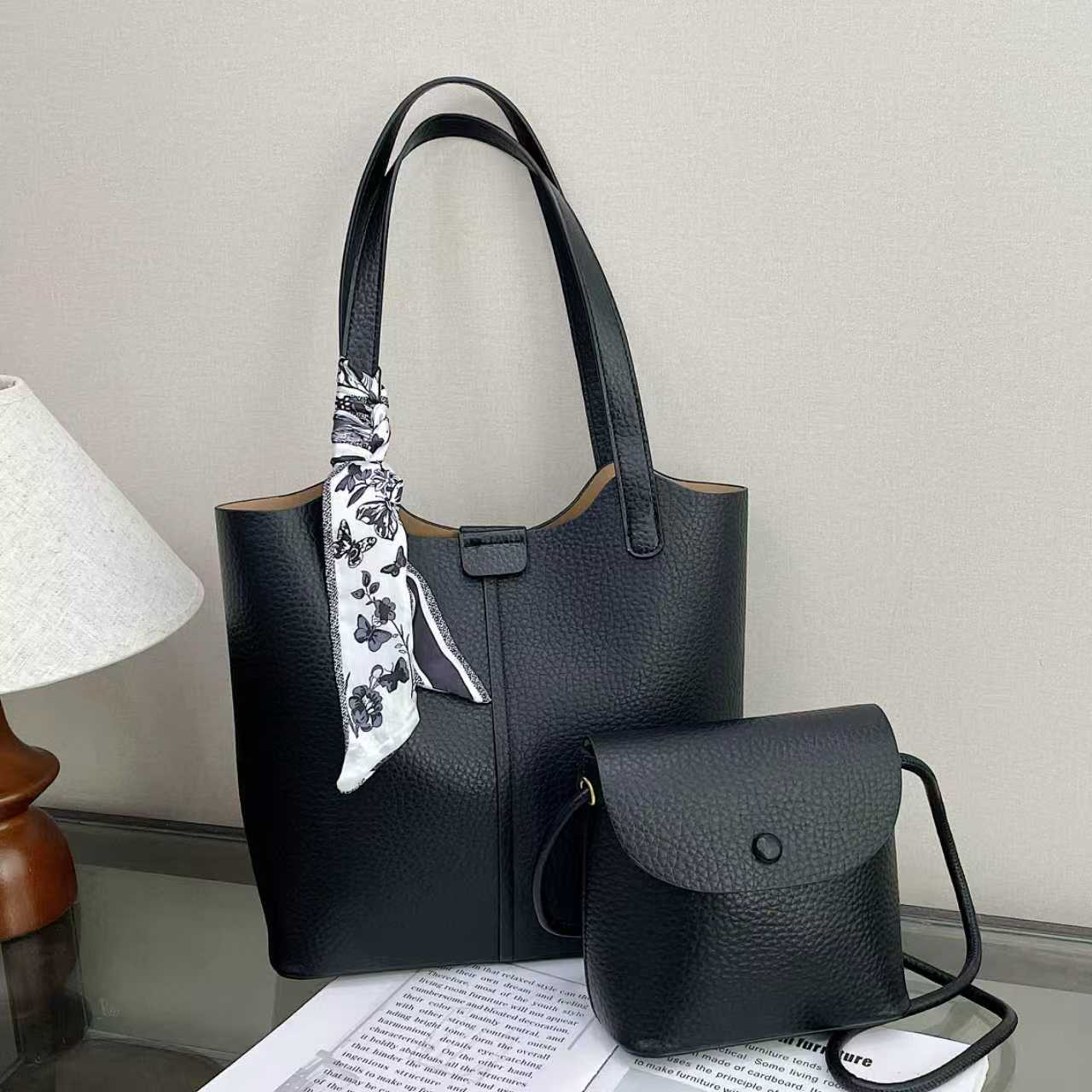 【镇店之宝】丝巾随机子母包新款轻奢百搭高级感气质女士包222黑