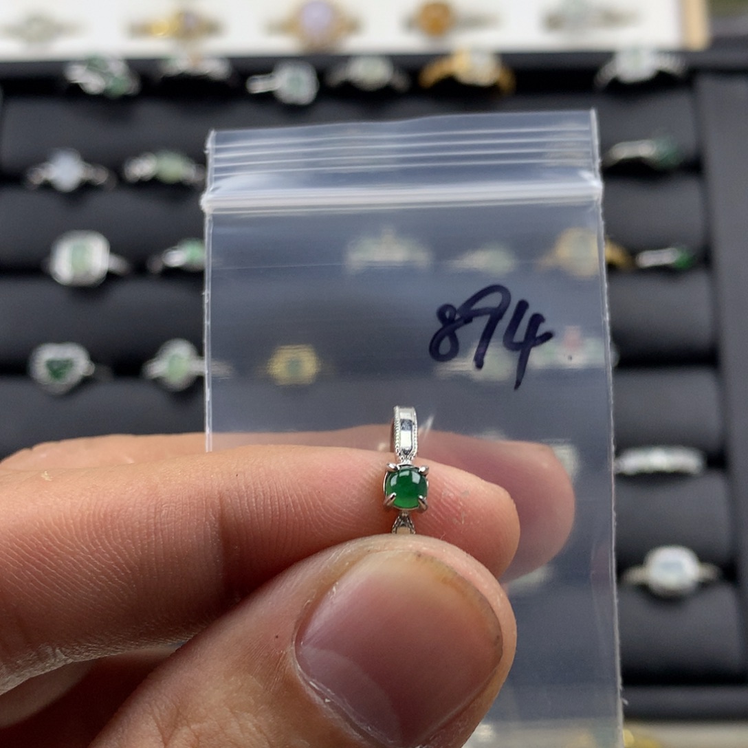 翡翠银S925镀金镶嵌戒指894