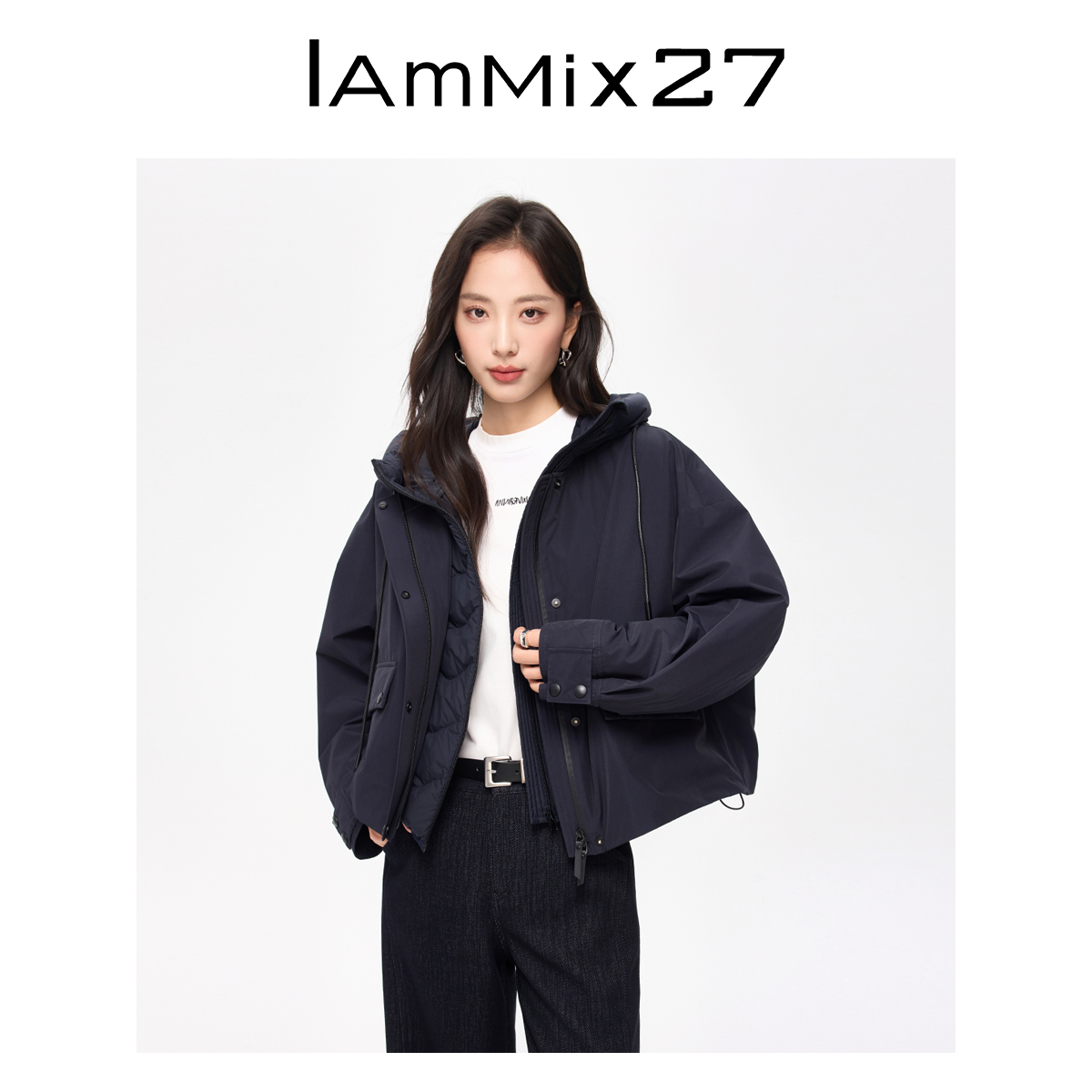 Iammix27冬季短款连帽时尚休闲轻薄保暖羽绒两件套Z5D0034