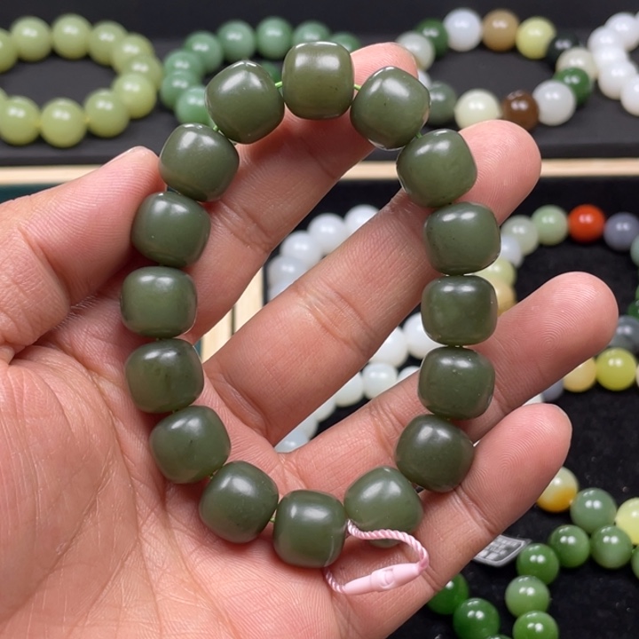 和田玉手串未镶嵌新疆沙枣青啦14老型