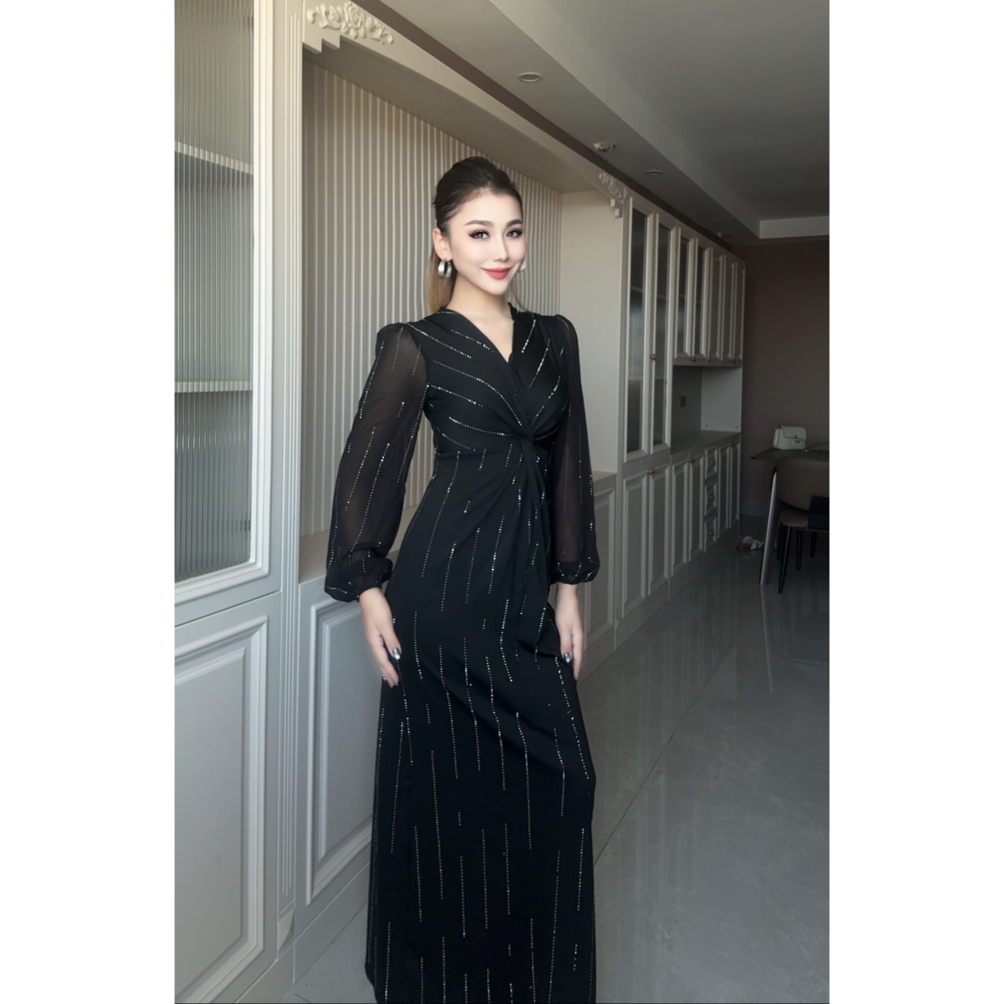 9869【古丽店铺包邮】新款时尚气质V领女装连衣裙