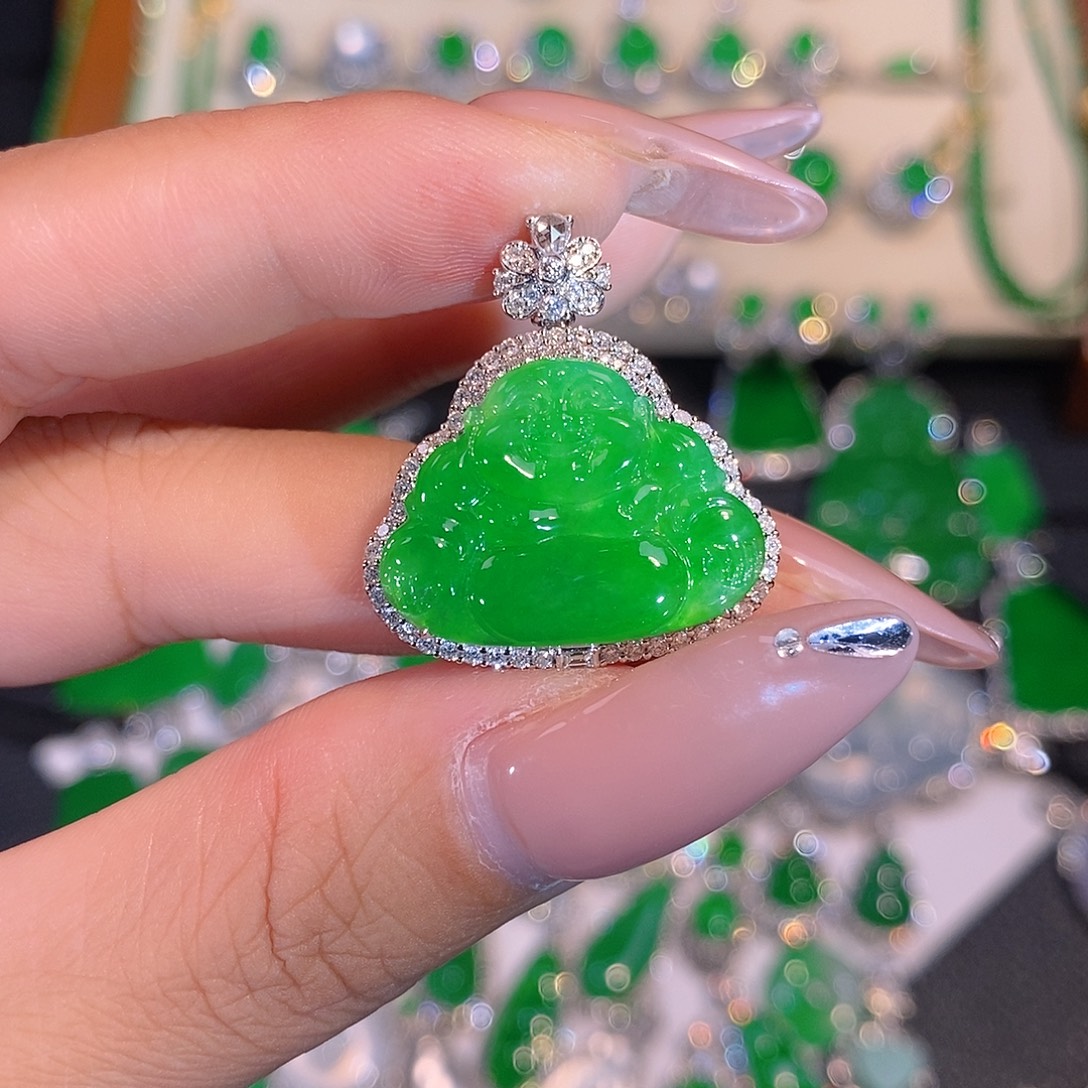 翡翠18K金镶嵌吊坠(不含链)佛公吊坠