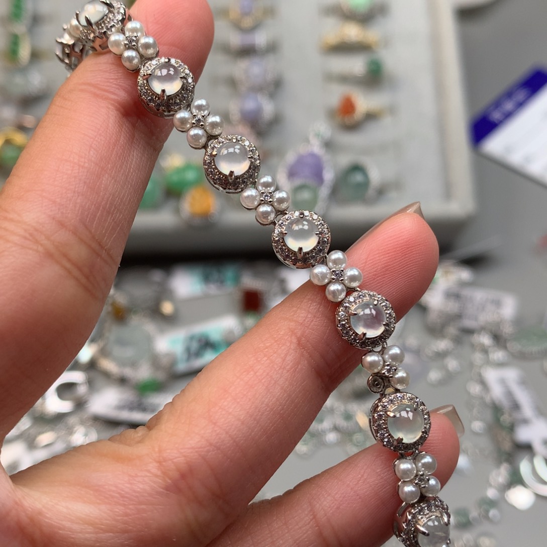 小****翡翠银S925镶嵌戒指手链