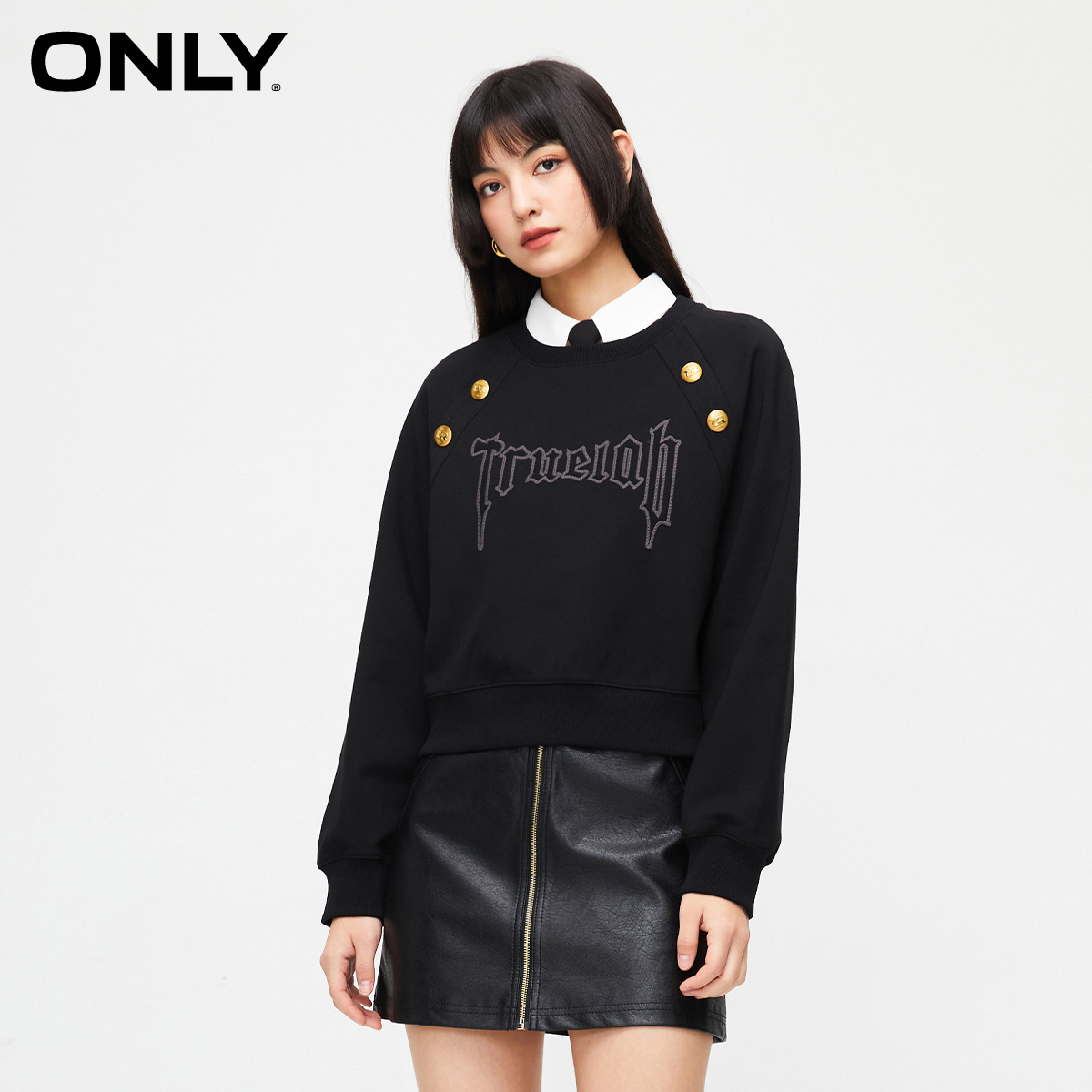 ONLY秋季新款刺绣字母宽松圆领套头卫衣女慵懒风女装|12539S014