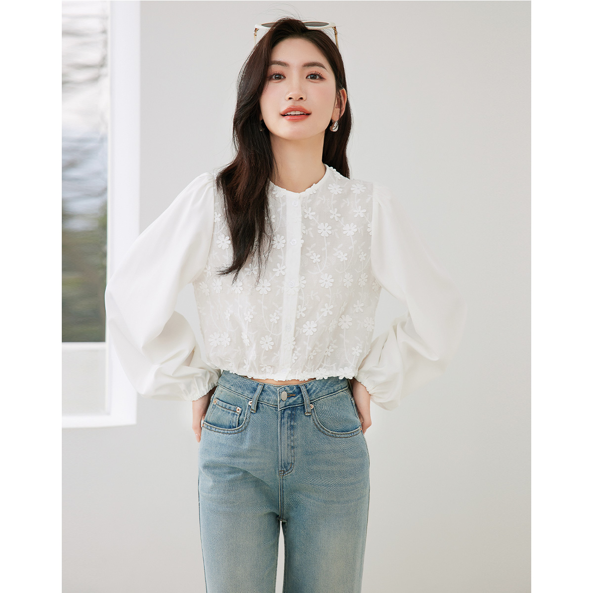 【林一专属】朗文斯汀精致立体刺绣雪纺衫DZMX4103D12203